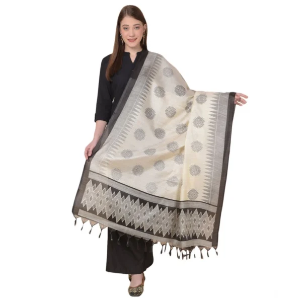 Black Art Silk Printed Dupatta for Women