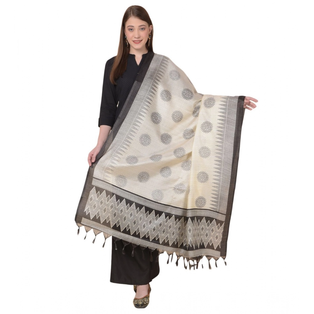 Black Art Silk Printed Dupatta for Women