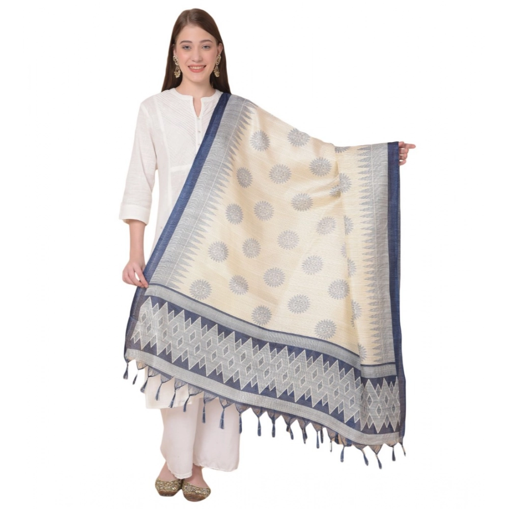 Blue Art Silk Printed Dupatta