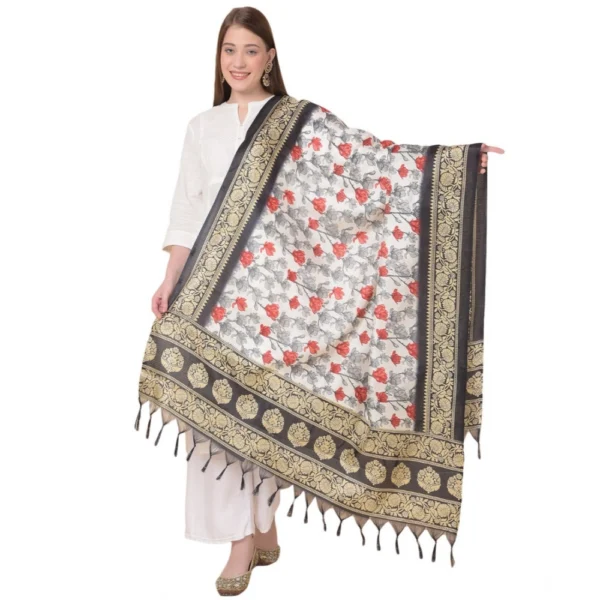 Black Art Silk Printed Dupatta for Women