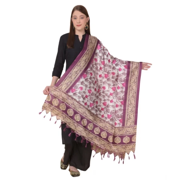 Purple Art Silk Printed Dupatta for Women