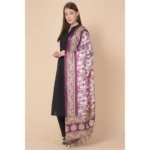 Generic Women's Art Silk Printed Dupatta (Purple, Length: 2.25 to 2.50 Mtr) - Image 4