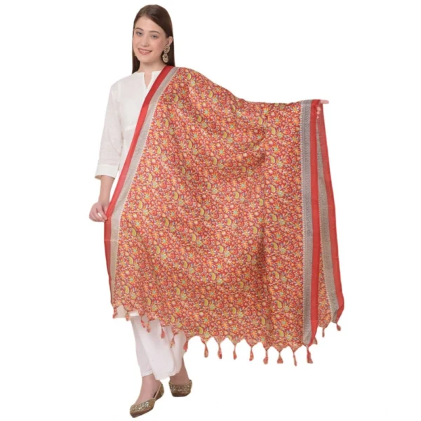 Red Art Silk Printed Dupatta for Women