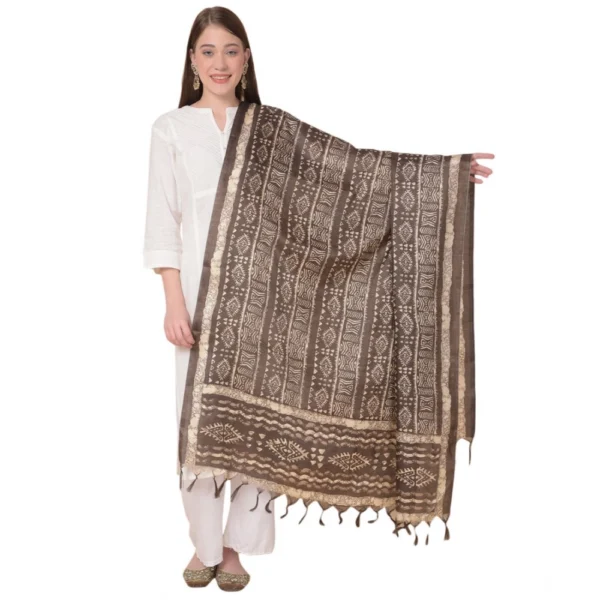 Brown Art Silk Printed Dupatta for Women