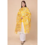 Generic Women's Art Silk Printed Dupatta (Yellow, Length: 2.25 to 2.50 Mtr) - Image 2