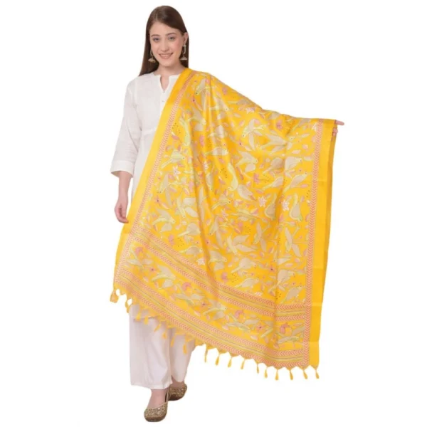 Yellow Art Silk Printed Dupatta for Women