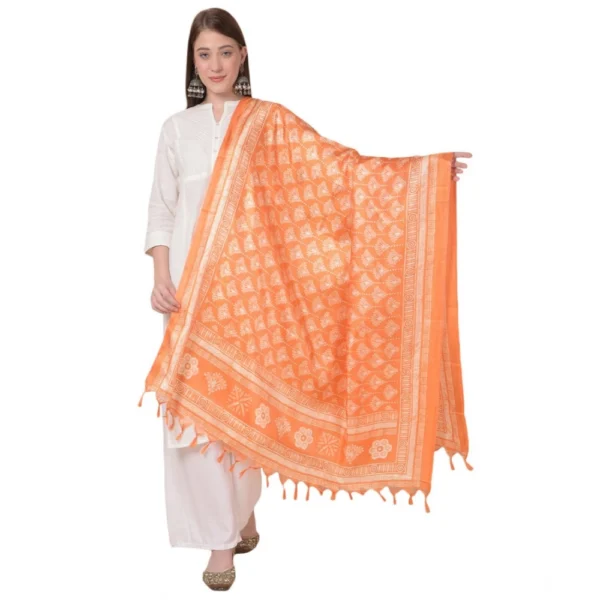 Orange Art Silk Printed Dupatta for Women