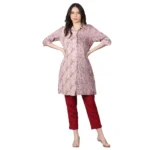 Generic Women's Casual 3/4 Sleeve Viscose Rayon Printed Kurti (Purple)