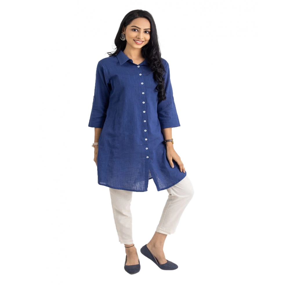 53510034941_22cd50b83b_o_d-1000x1000-1.webp Generic Women's Casual 3/4 Sleeve Viscose Rayon Solid Kurti (Light Blue) - Image 1