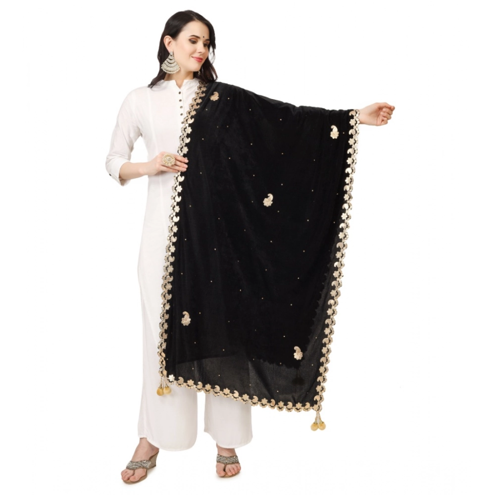 Women's Black Velvet Gotta Patti Dupatta
