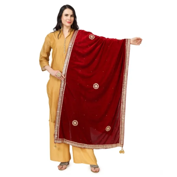 Maroon Velvet Gotta Patti Dupatta for Women