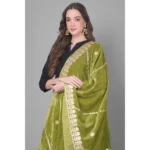 Generic Women's Velvet Gotta Patti Dupatta (Olive, Length: 2.25 to 2.50 Mtr) - Image 3