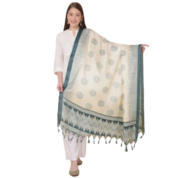 Grey Art Silk Printed Dupatta for Women