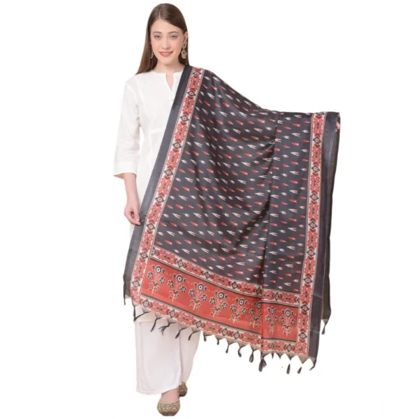 Black Art Silk Printed Dupatta for Women