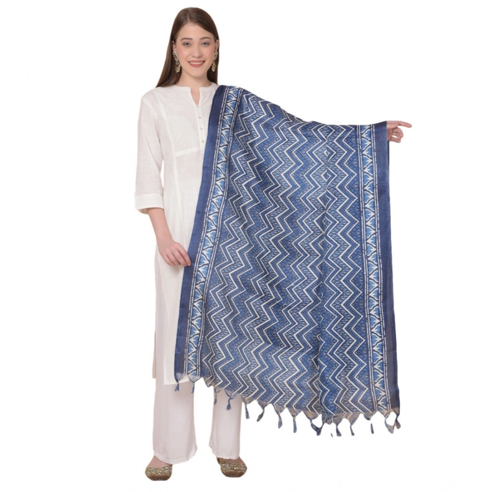 Blue Art Silk Printed Dupatta for Women