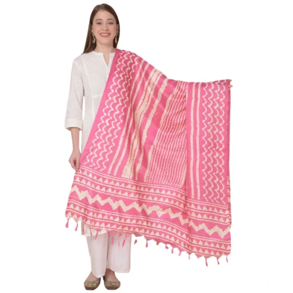 Pink Art Silk Printed Dupatta for Women