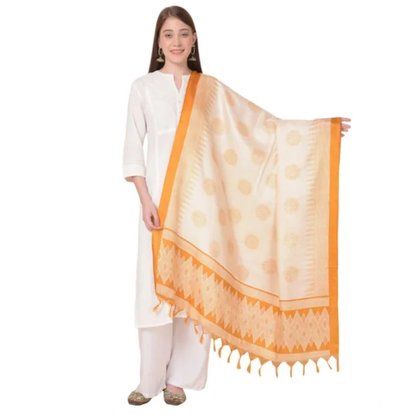 Orange Art Silk Printed Dupatta for Women