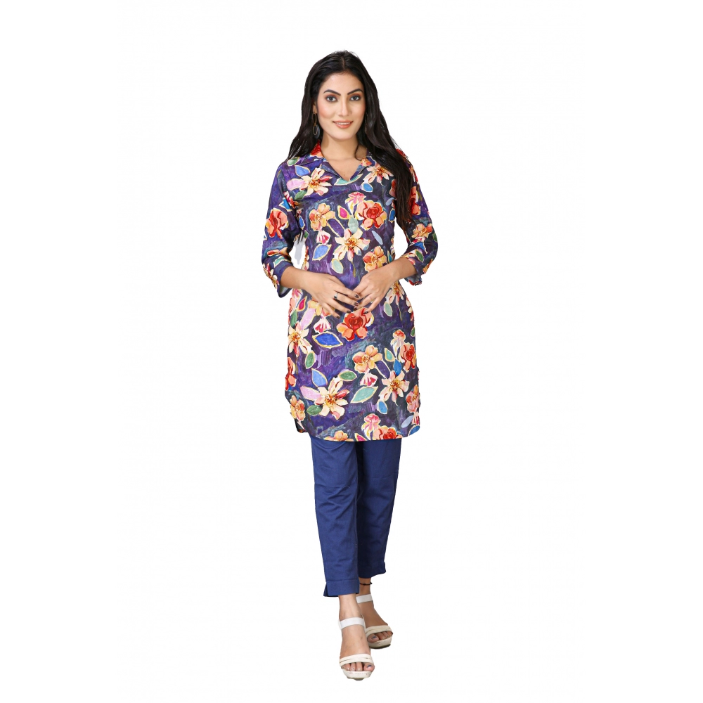 53510203128_42b144c450_o_d-1000x1000-1.webp Generic Women's Casual 3/4 Sleeve Viscose Rayon Printed Kurti (Blue) - Image 1