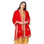 Generic Women's Velvet Gotta Patti Dupatta (Red, Length: 2.25 to 2.50 Mtr) - Image 3