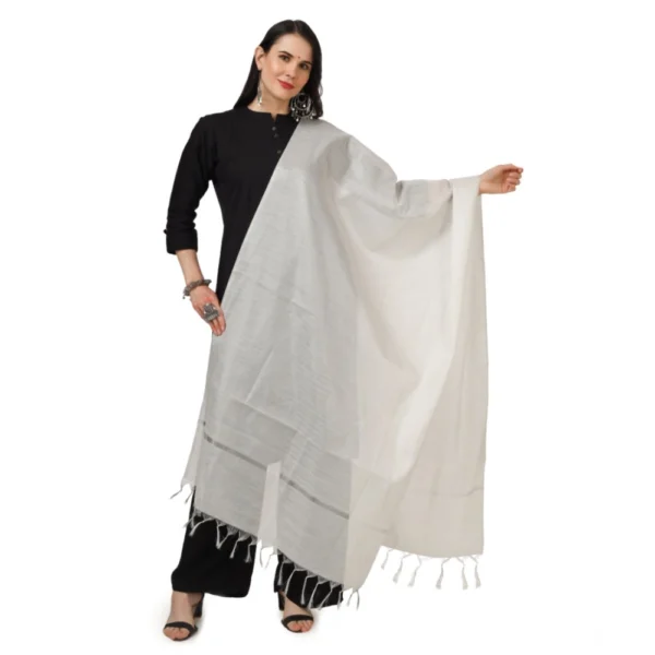 White Chanderi Solid Dupatta for Women