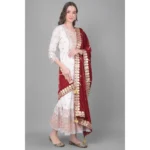 Generic Women's Velvet Gotta Patti Dupatta (Maroon, Length: 2.25 to 2.50 Mtr) - Image 2