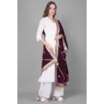 Generic Women's Velvet Gotta Patti Dupatta (Wine, Length: 2.25 to 2.50 Mtr) - Image 2