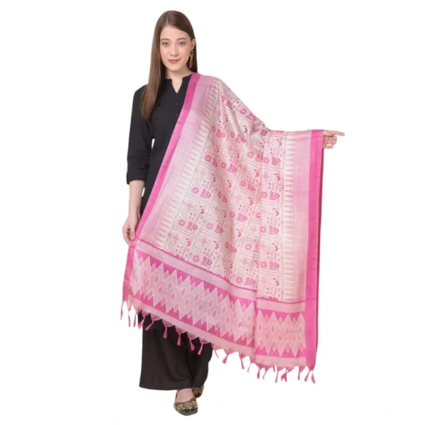 Pink Art Silk Printed Dupatta
