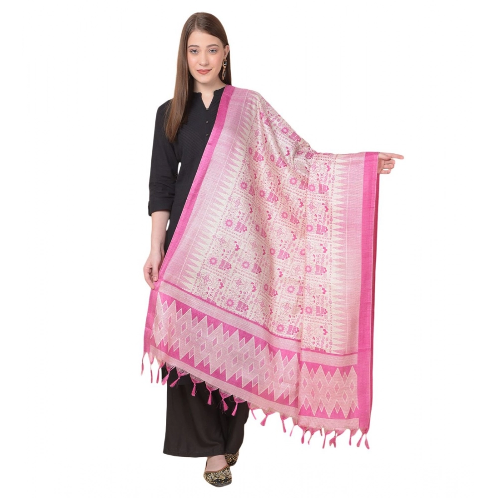 Pink Art Silk Printed Dupatta