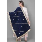 Navy Blue Velvet Dupatta - Angle 4