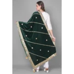 Generic Women's Velvet Gotta Patti Dupatta (Green, Length: 2.25 to 2.50 Mtr) - Image 4