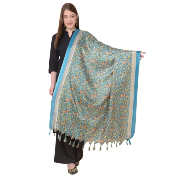 Turquoise Art Silk Printed Dupatta for Women