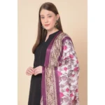 Generic Women's Art Silk Printed Dupatta (Purple, Length: 2.25 to 2.50 Mtr) - Image 3