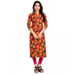 Generic Women's Casual 3/4 Sleeve Tussar Silk Printed Kurti (Pink)