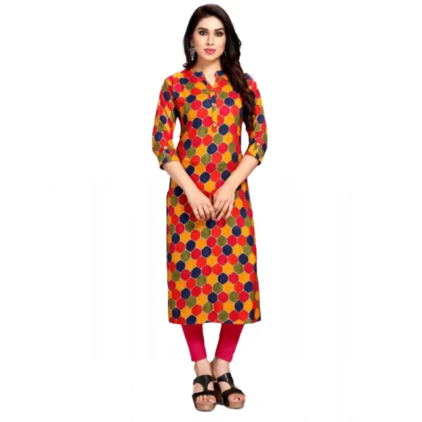 Generic Women's Casual 3/4 Sleeve Tussar Silk Printed Kurti (Pink)