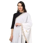 Generic Women's Velvet Gotta Patti Dupatta (White, Length: 2.25 to 2.50 Mtr) - Image 4