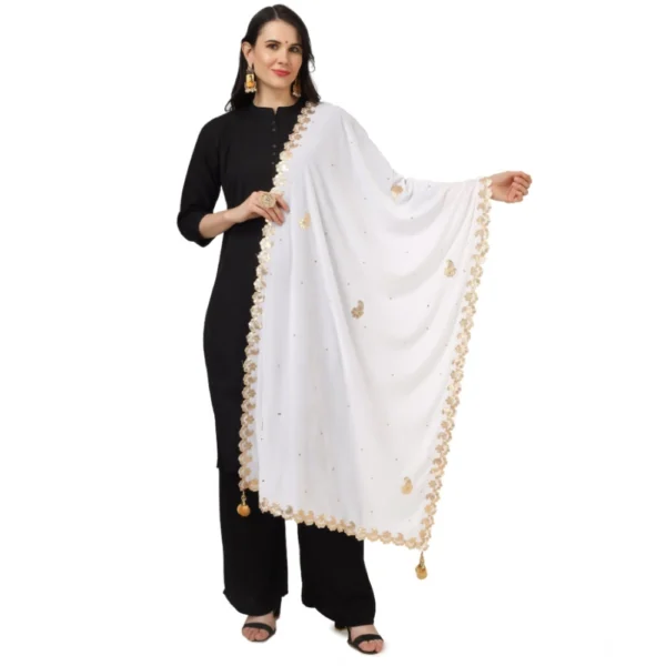 White Velvet Gotta Patti Dupatta for Women