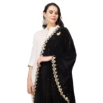 Generic Women's Velvet Gotta Patti Dupatta (Black, Length: 2.25 to 2.50 Mtr) - Image 4