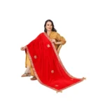 Generic Women's Velvet Gotta Patti Dupatta (Red, Length: 2.25 to 2.50 Mtr) - Image 2