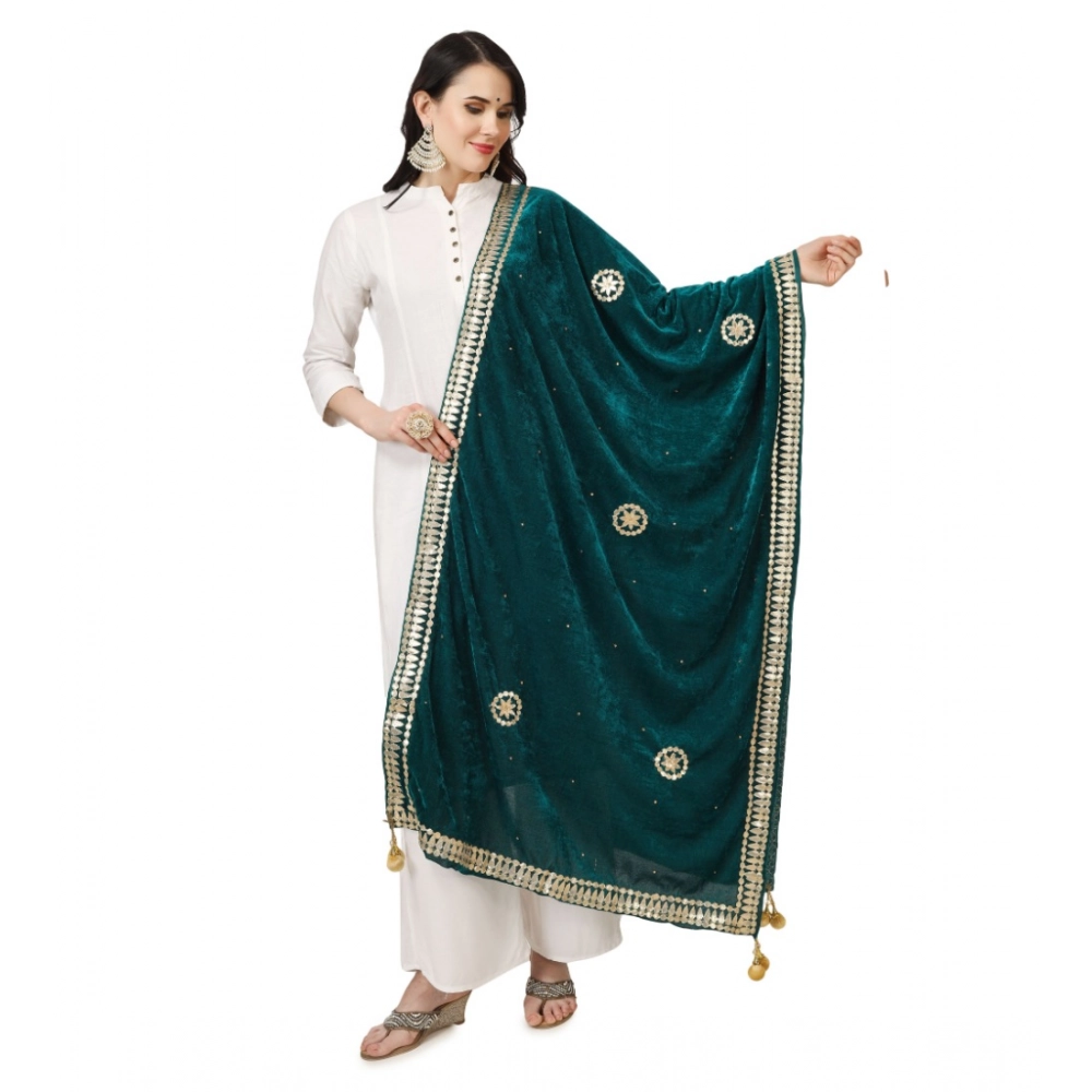 Women's Dark Green Velvet Gotta Patti Dupatta