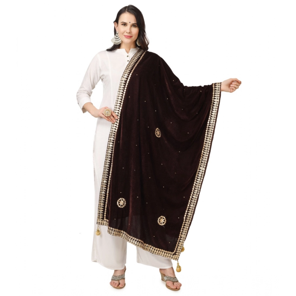 Women's Brown Velvet Gotta Patti Dupatta