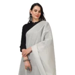 Generic Women's Chanderi Solid Dupatta (White, Length: 2.25 to 2.50 Mtr) - Image 4