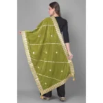 Generic Women's Velvet Gotta Patti Dupatta (Olive, Length: 2.25 to 2.50 Mtr) - Image 4