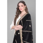 Generic Women's Velvet Gotta Patti Dupatta (Black, Length: 2.25 to 2.50 Mtr) - Image 3
