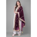 Generic Women's Velvet Gotta Patti Dupatta (Wine, Length: 2.25 to 2.50 Mtr) - Image 4