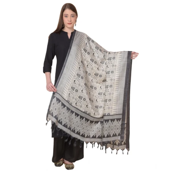Black Art Silk Printed Dupatta