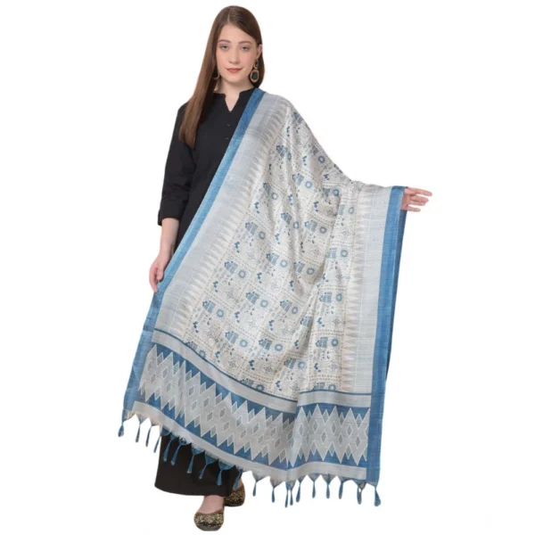 Turquoise Art Silk Printed Dupatta