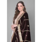 Generic Women's Velvet Gotta Patti Dupatta (Brown, Length: 2.25 to 2.50 Mtr) - Image 3