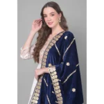 Navy Blue Velvet Dupatta - Angle 3