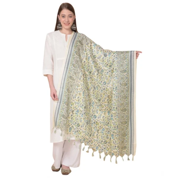 Off White Art Silk Printed Dupatta for Women
