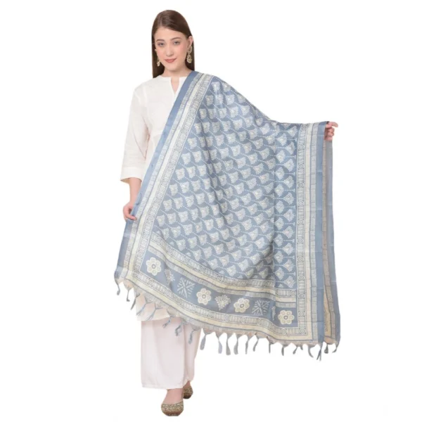 Grey Art Silk Printed Dupatta for Women